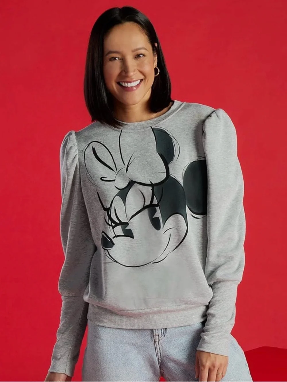 Disney Minnie Mouse Long Sleeve Puff Sleeve Sweatshirt - Picture 2 of 12